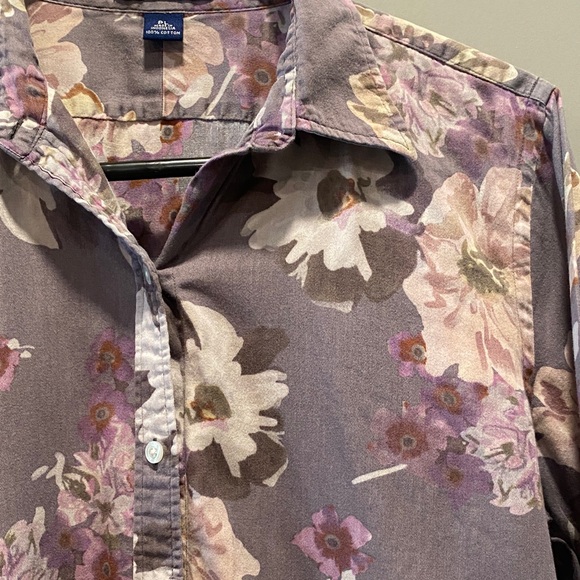 Chaps Purple Cream Floral Button Down Top Petite Large PL - Picture 3 of 4